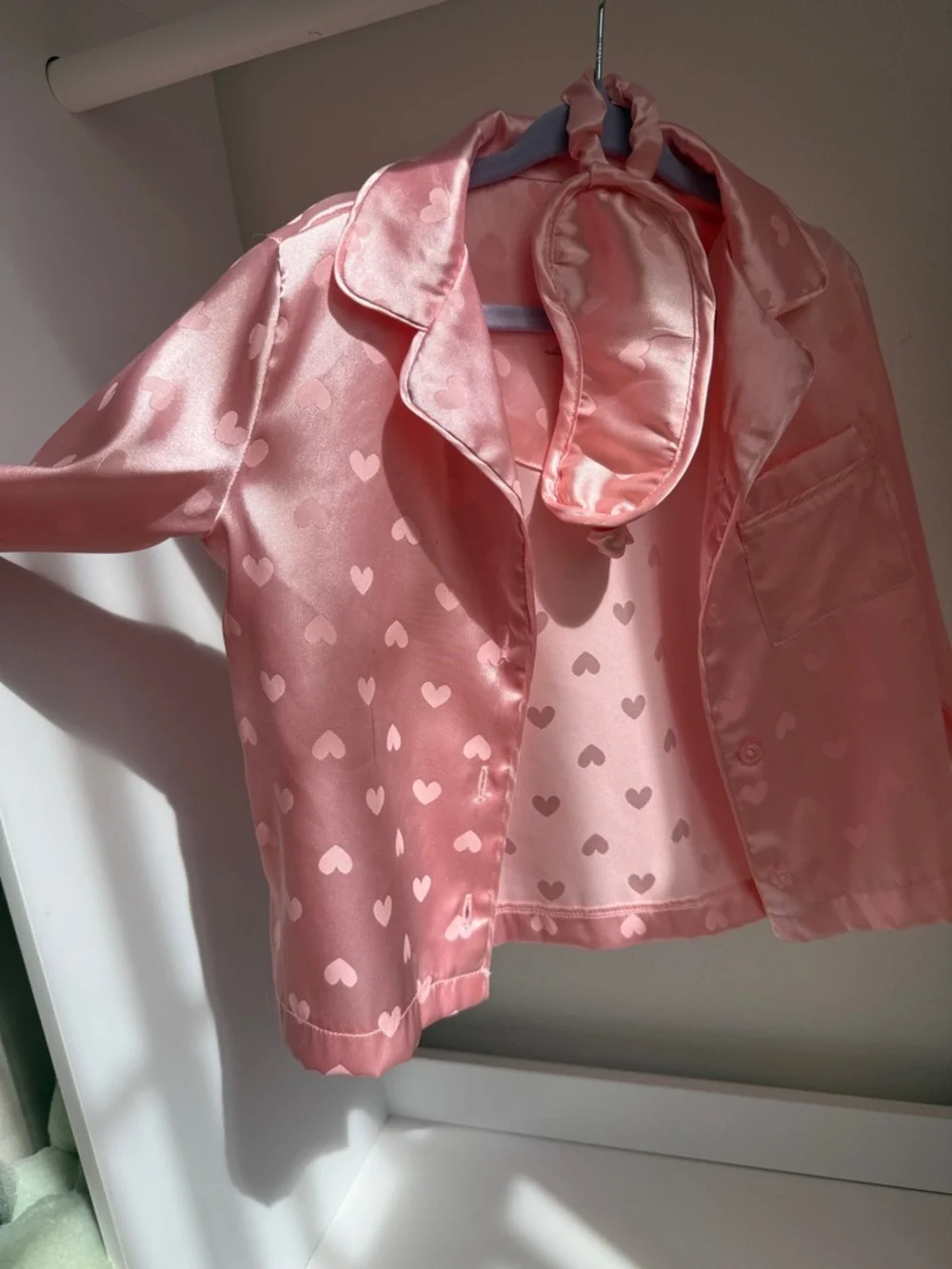 Pink Heart Satin Kids Pajama Set - Brand